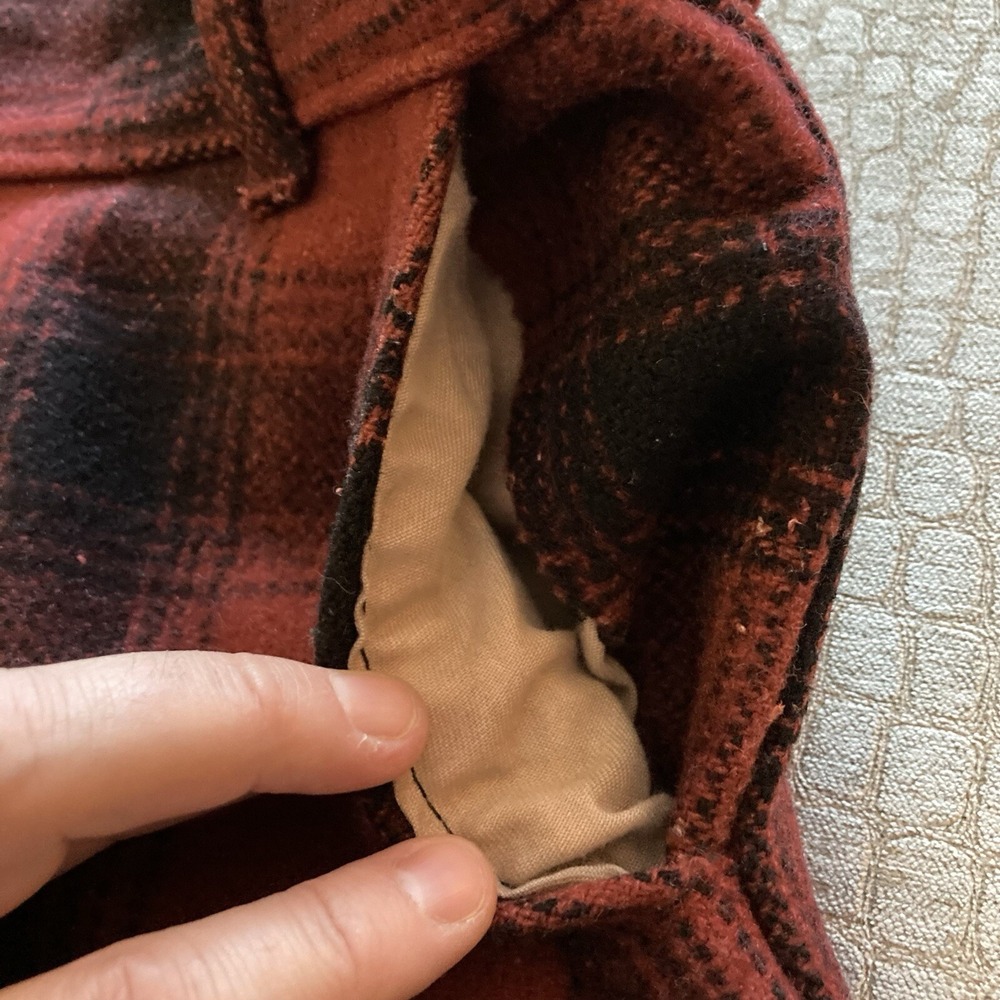 Vtg Big Bill Wool Blend Hunting Pants Mens 34 x 30 Red Plaid w/ FLAW Canada Made - Picture 12 of 16